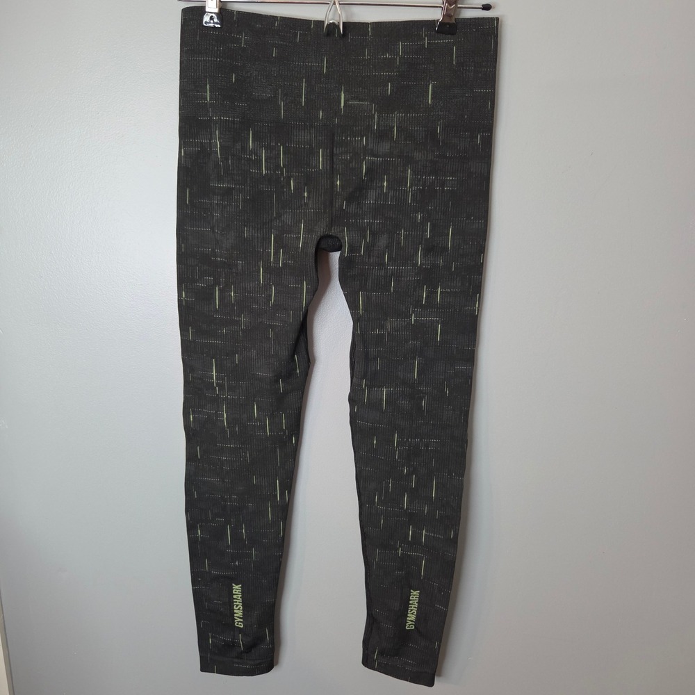 Gymshark Womens Black Lime Green Digital Glitch Seamless High Rise Leggings SM